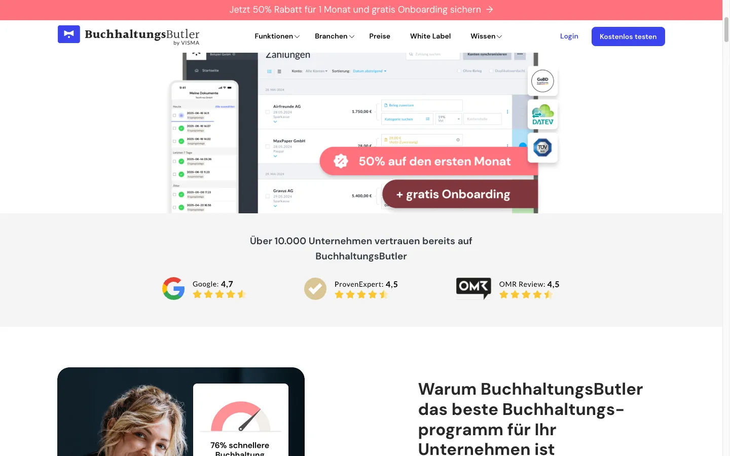 Buchhaltungsbutler Webseite — Screenshot zum Test-Zeitpunkt