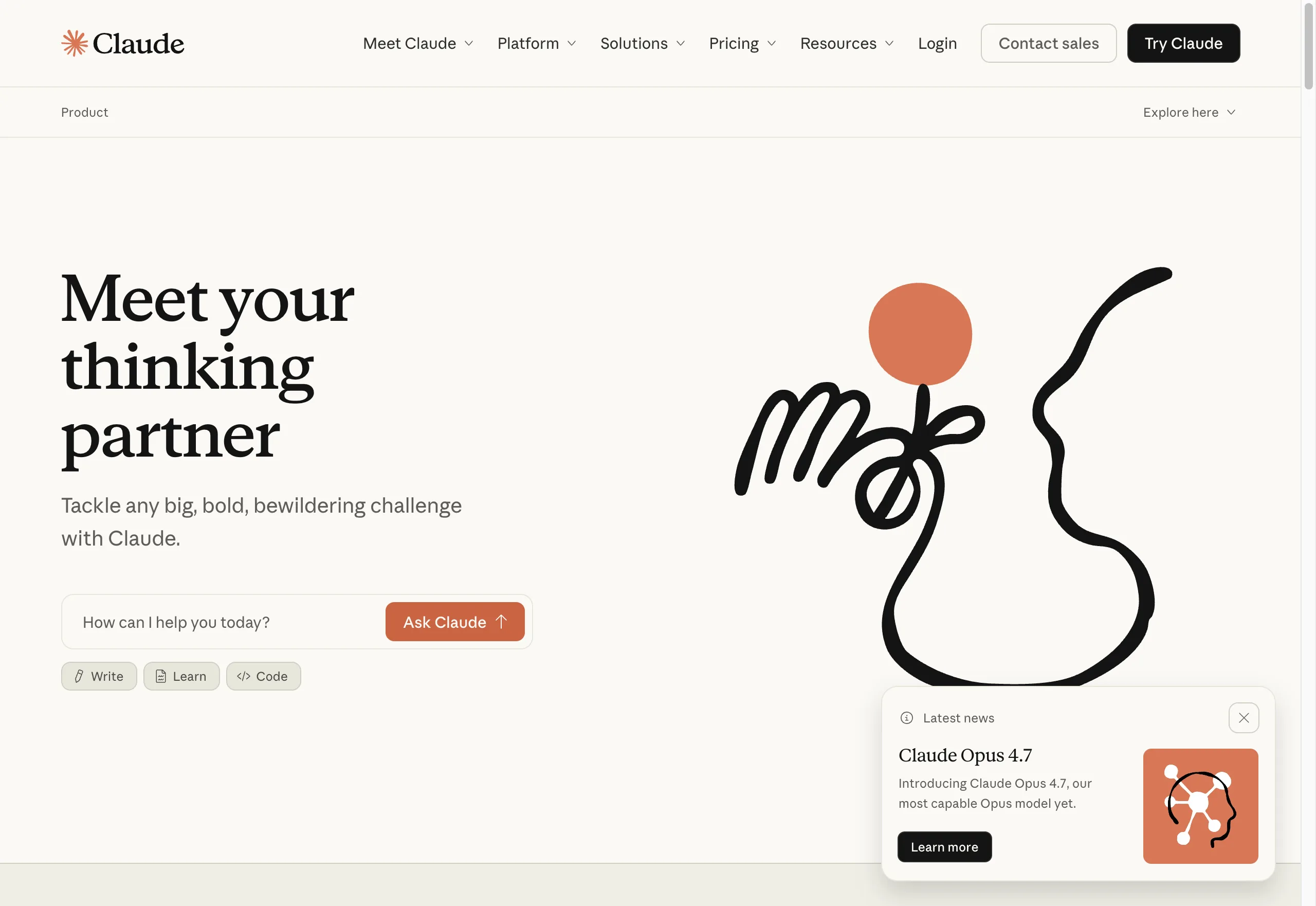Claude Webseite — Screenshot zum Test-Zeitpunkt