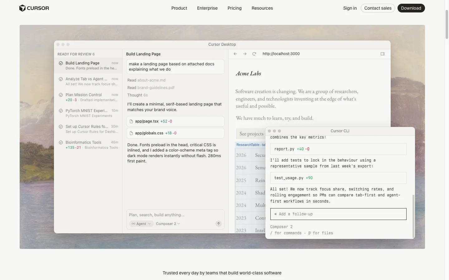Cursor Webseite — Screenshot zum Test-Zeitpunkt