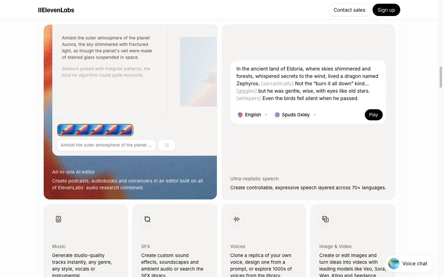 ElevenLabs Webseite — Screenshot zum Test-Zeitpunkt