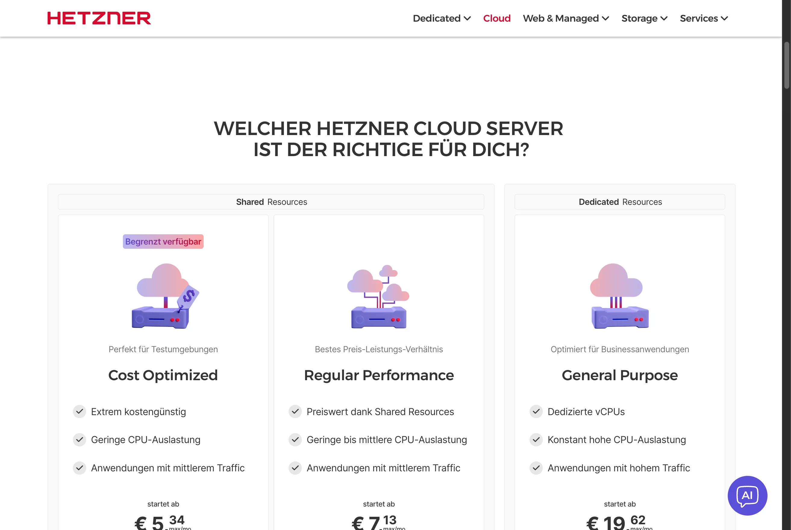 Hetzner Cloud Server-Pläne