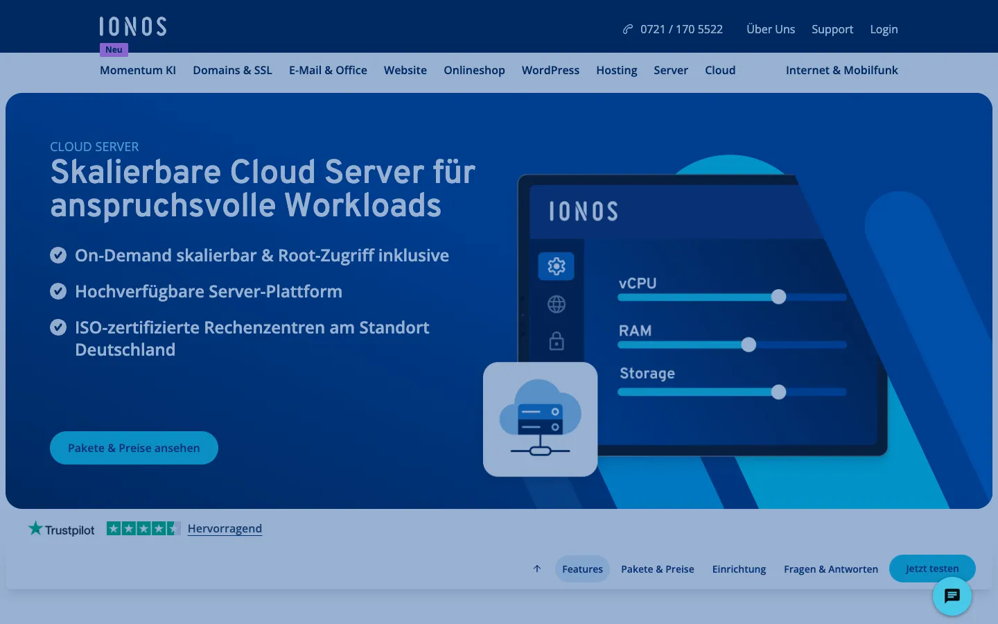IONOS Webseite — Screenshot zum Test-Zeitpunkt