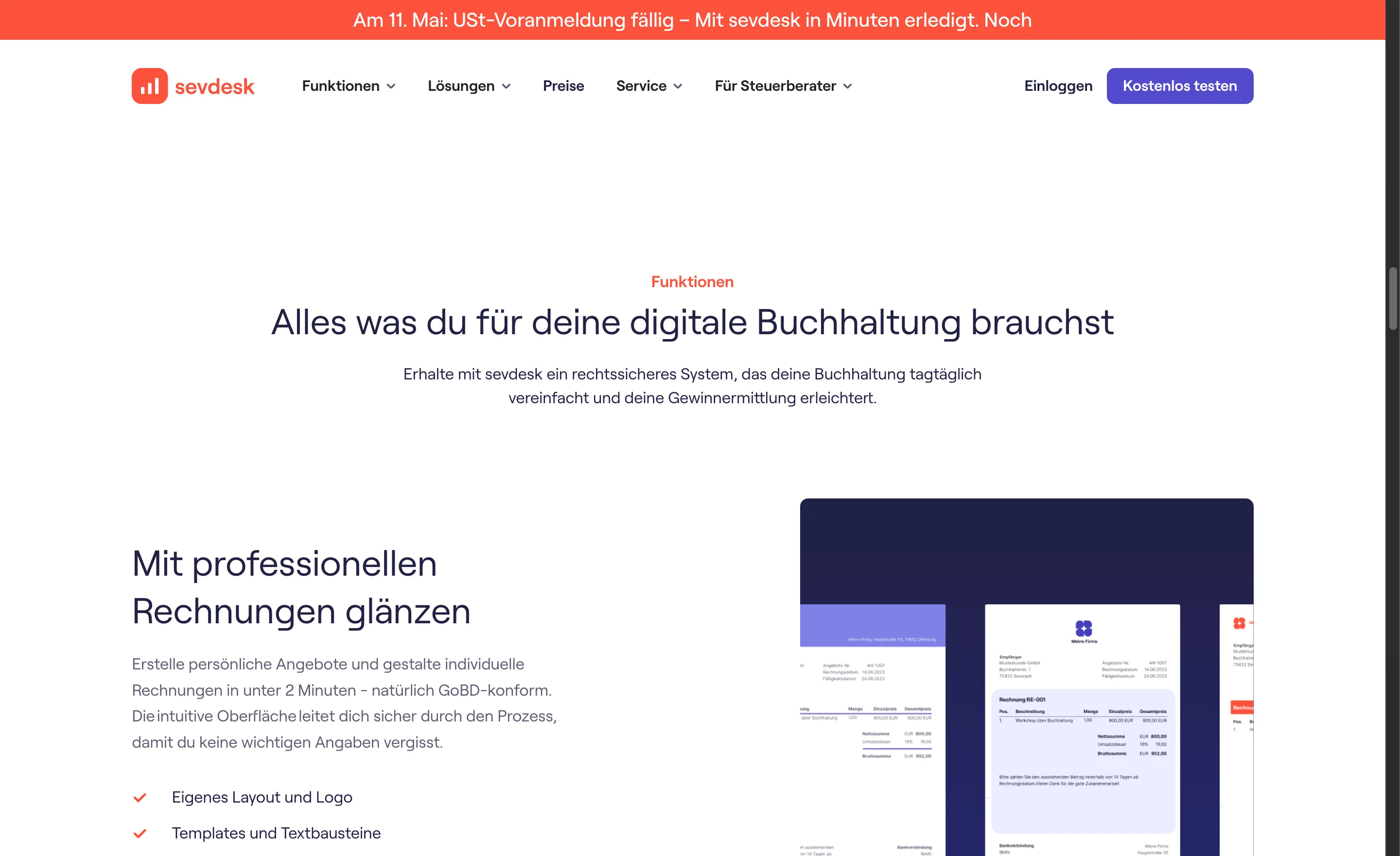 Sevdesk Funktions-Übersicht