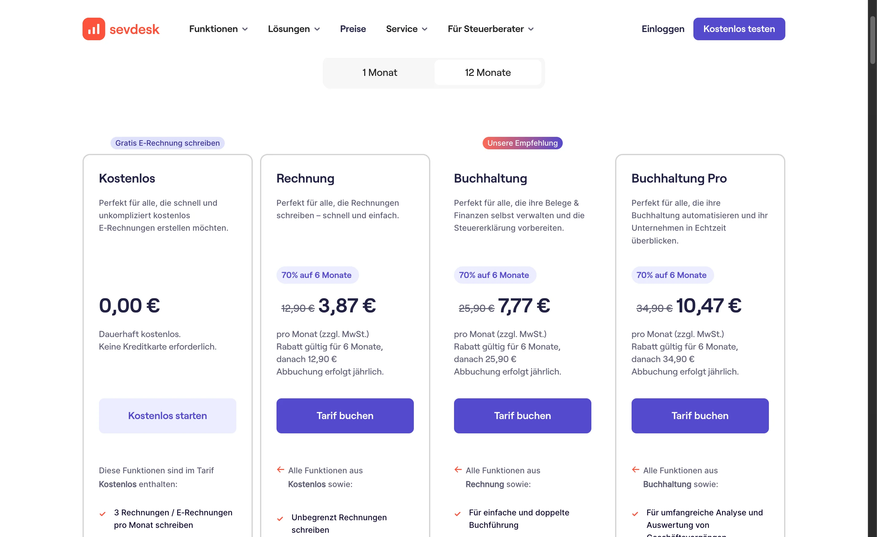 Sevdesk Pricing-Pläne